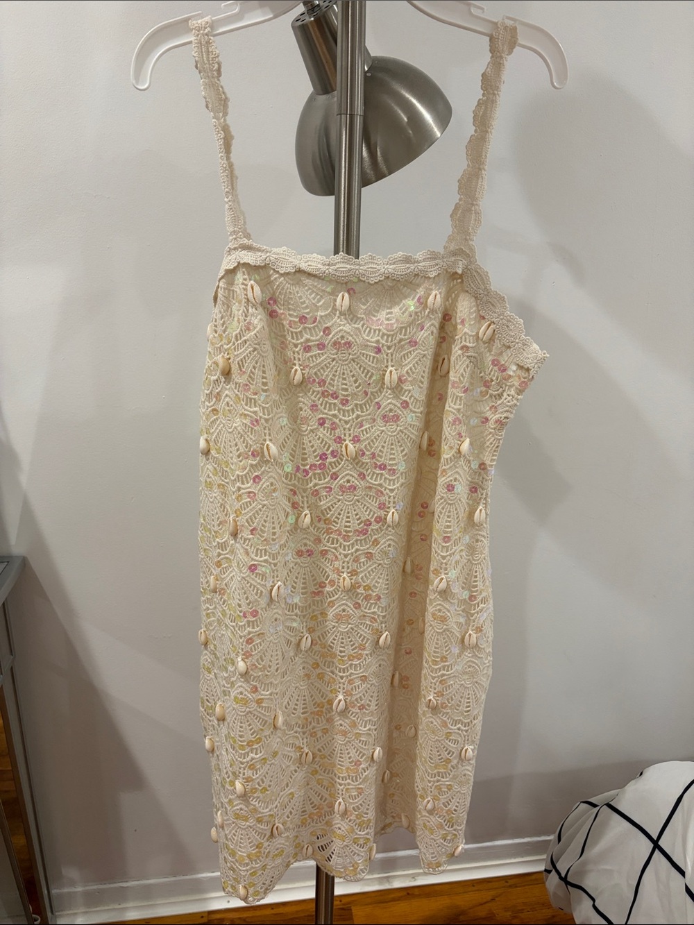 Altar'd State Cream Lace Shell-Accent Mini Dress